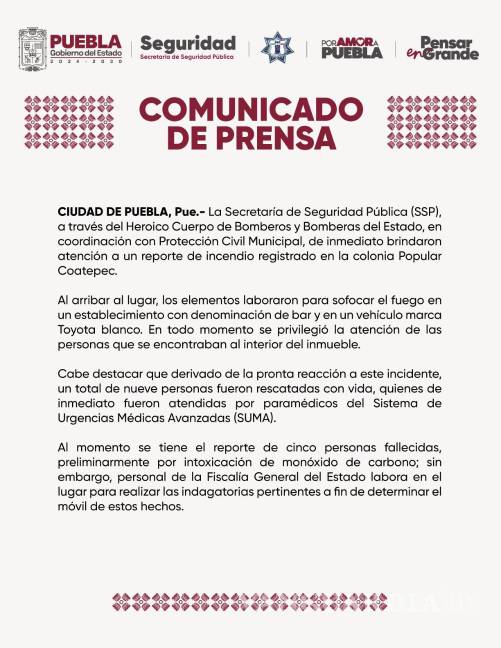 $!Incendio provocado en el bar Lacoss deja cinco trabajadores muertos en Puebla; investigan cobro de piso