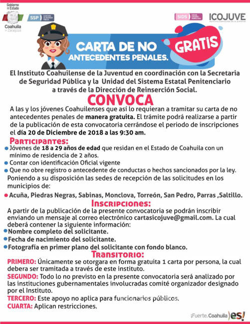 $!Gratis, la carta de no antecedentes penales en Coahuila