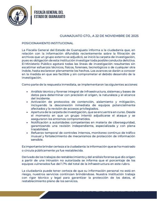 $!Ciberataque a Fiscalía de Guanajuato: filtran 70 GB de información y abren investigación