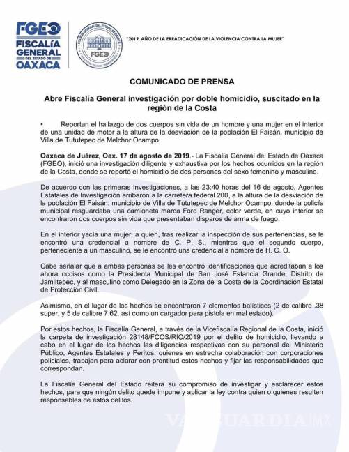 $!Encuentran cuerpos sin vida de alcaldesa y delegado en Oaxaca