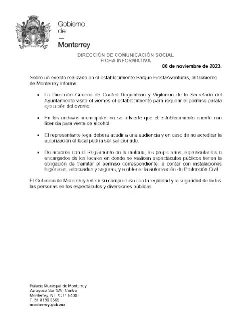 Inspección al Parque Aventuras de Nuevo León arrojó que no tiene permiso para venta de alcohol