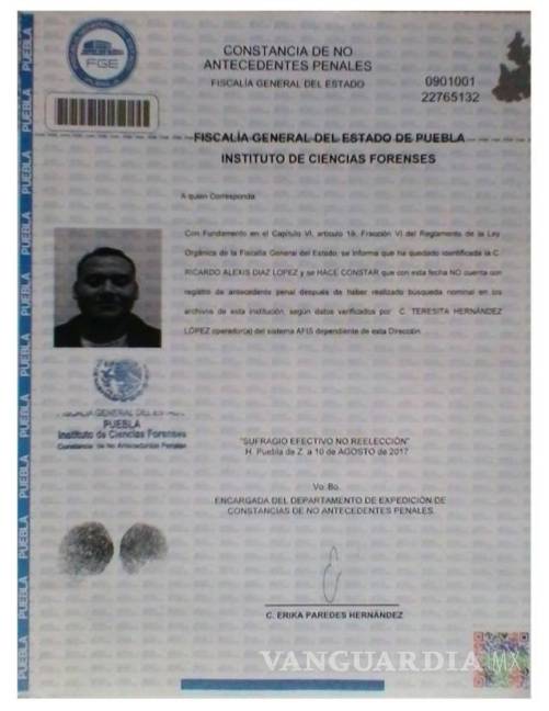 $!Gobierno de Puebla expidió carta de no antecedentes penales a presunto asesino de Mara
