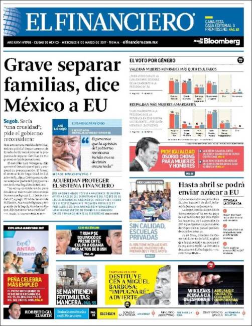 $!Titulares Prensa Nacional 08/03/2017
