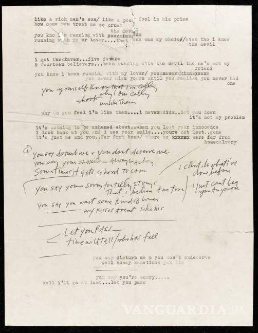 $!Un raro manuscrito con letras del &quot;Blonde on Blonde&quot; de Bob Dylan es subastado por Sotheby's