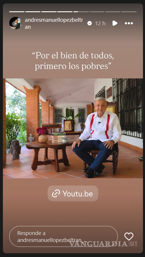 $!Historia capturada del perfil de Instagram de Andrés Manuel López Beltrán