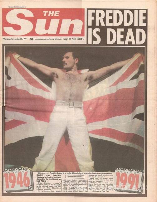 $!El 25 de noviembre de 1991 la prensa dio a conocer el deceso de Freddie Mercury. (FOTO: INTERNET)