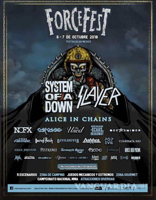 $!Force Fest Metal 2018: ¿Listos para una lluvia de Metal con Slayer, System of a Down, Alice in Chains y Stone Temple Pilots?