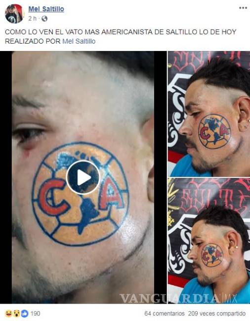 $!Demuestra su fanatismo al extremo: ¡En Saltillo, aficionado se tatúa escudo del América en el rostro!