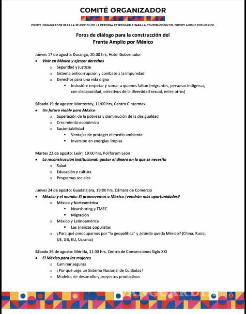 $!Programa de los Foros de diálogo para la construcción del Frente Amplio por México.