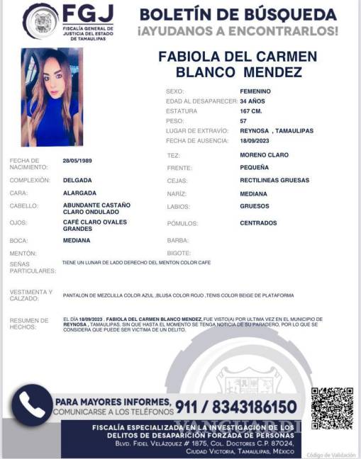 $!Fabiola desapareció en Tamaulipas, tras ir a vender su auto