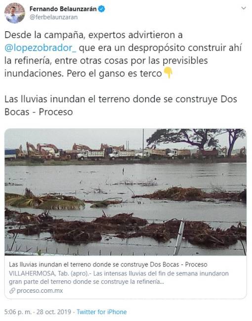 $!AMLO admite que Dos Bocas se inundó, y explica por qué pasó