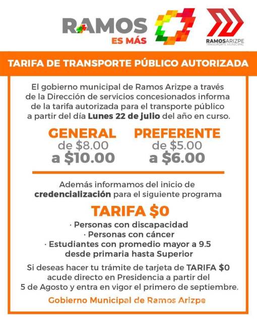 $!Entra en vigor este lunes alza en tarifas del transporte público en Ramos Arizpe