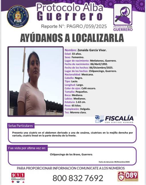 $!La Fiscalía de Guerrero activó el Protocolo Violeta tras la desaparición de Zenaida García y sus hijos, cuyo paradero continúa desconocido