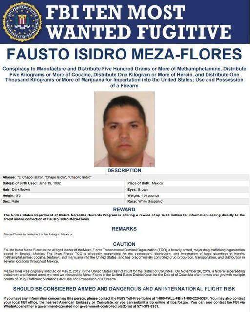 $!‘El Chapo Isidro’, único mexicano en la lista de los 10 fugitivos más buscados del FBI