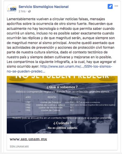 $!Pide SSN ignorar noticias falsas sobre la futura ocurrencia de otro sismo en México