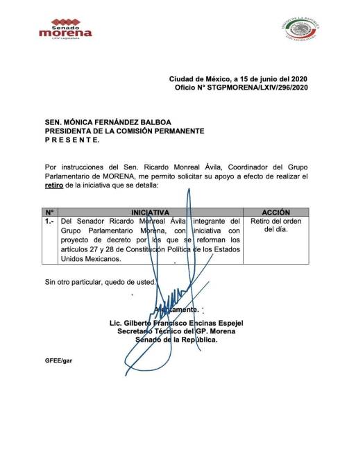 $!Retira Ricardo Monreal su iniciativa de Ley para fusionar a Cofece, IFT y CRE en el Inmecob