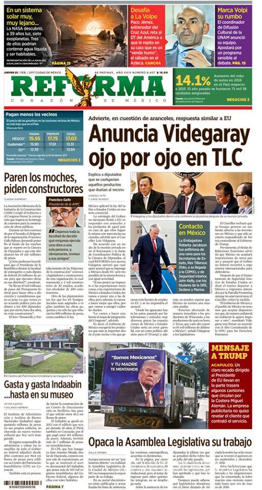 $!Titulares Prensa Nacional 23/02/2017