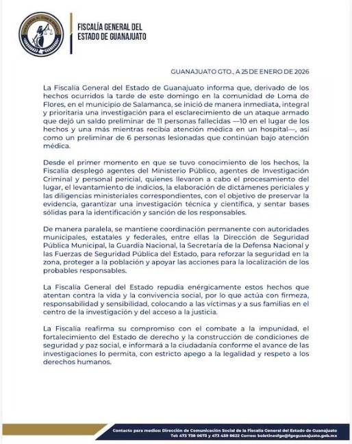 $!Fiscalía investiga ataque armado en campo de futbol de Salamanca que dejó 11 muertos