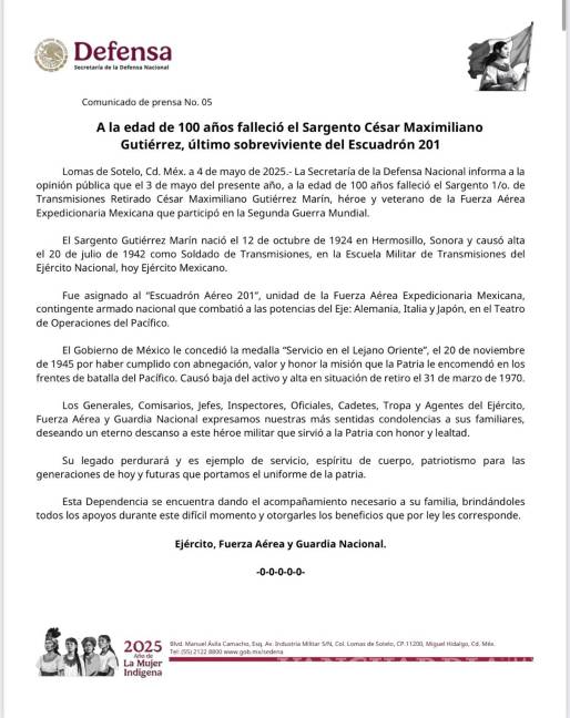 $!Muere César Gutiérrez a sus 100 años: era el último sobreviviente del Escuadrón 201