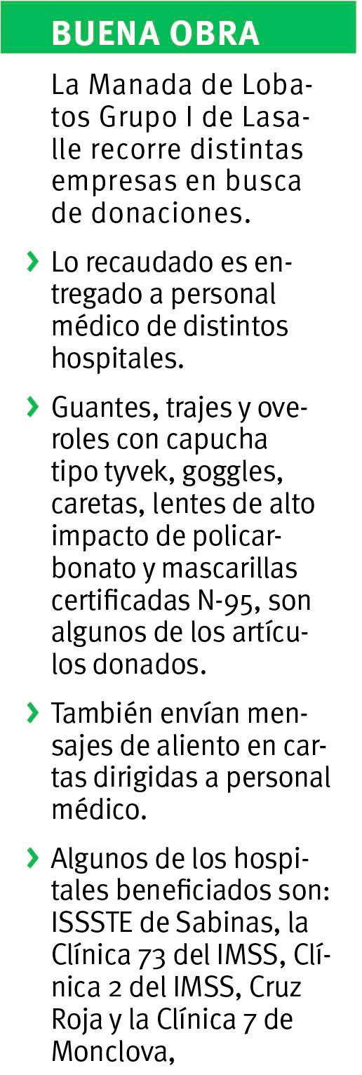 $!Grupo de scouts saltillenses dona material de protección a personal médico de clínicas de Coahuila