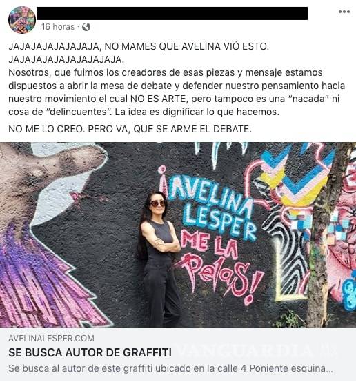 $!Avelina Lesper reta a grafiteros a debate y ellos aceptan