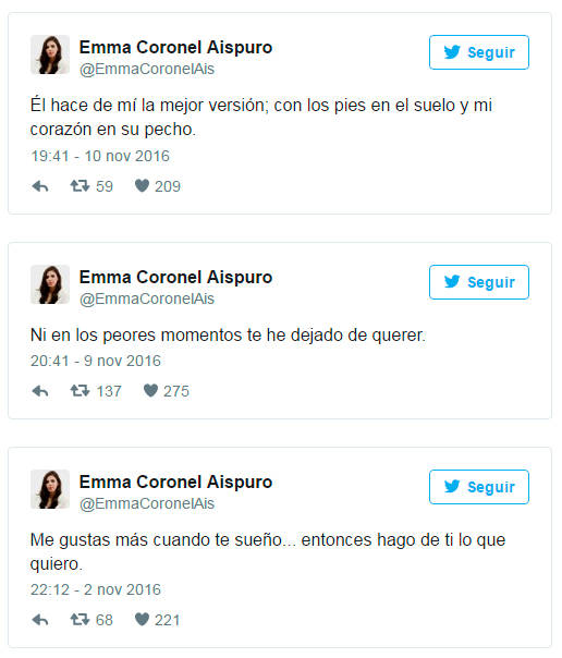 $!&quot;Te amaré toda mi vida&quot;: Emma Coronel dedica románticos tuits al 'Chapo' Guzmán