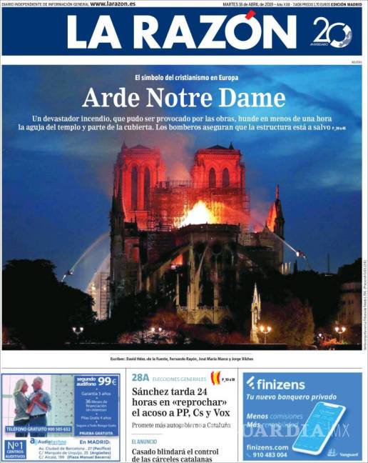 $!El desastre de Notre Dame en 13 portadas de diarios del mundo
