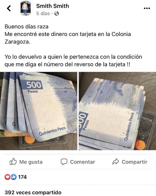 Joven de Saltillo regresa efectivo y tarjeta bancaria; se hace viral