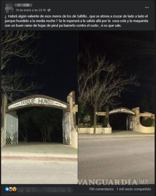 $!Saltillense reta a seguidores de Facebook a cruzar Parque Hundido durante la noche.