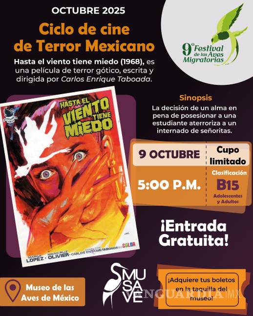 $!El Museo de las Aves de México abrirá sus puertas al terror en octubre con un ciclo de cine mexicano de culto.