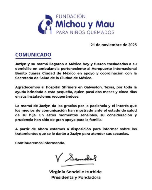 $!Regresa a México Jazlyn Azulet, bebé sobreviviente de la explosión de pipa en Iztapalapa