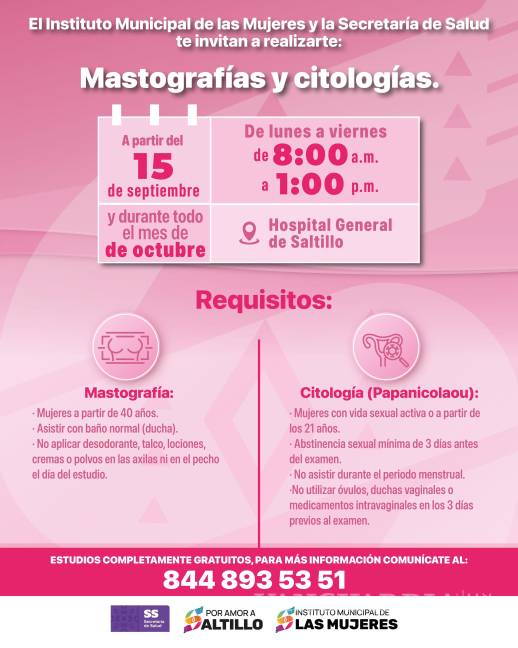 $!Saltillo ofrece mastografías y citologías gratuitas para prevenir cáncer en mujeres