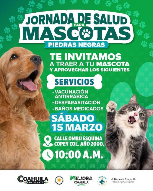 $!Mascotas recibirán atención gratuita en la jornada de salud organizada por el programa Mejora Coahuila en Piedras Negras.