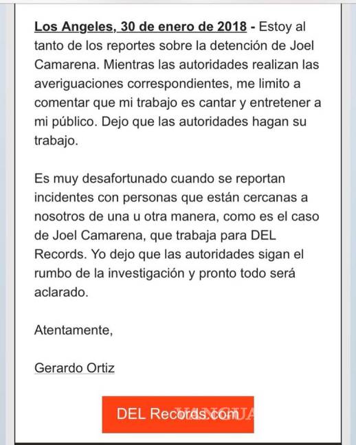 $!“Dejo que las autoridades hagan su trabajo”: Gerardo Ortiz sobre detención de representante por posible lavado de dinero
