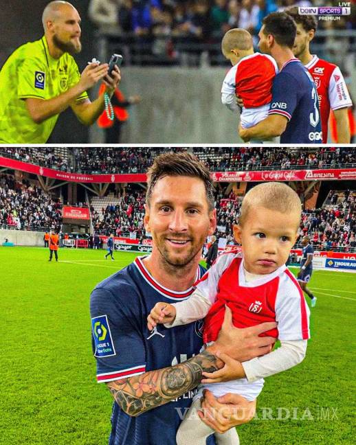$!Leo Messi con el hijo de Predrag Rajkovic, arquero del Reims