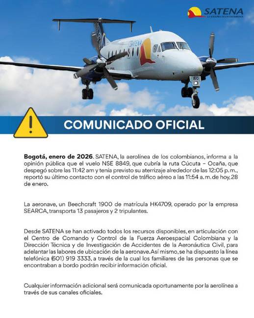 $!Avión se estrella en Norte de Santander, Colombia, con 15 personas a bordo; descartan sobrevivientes