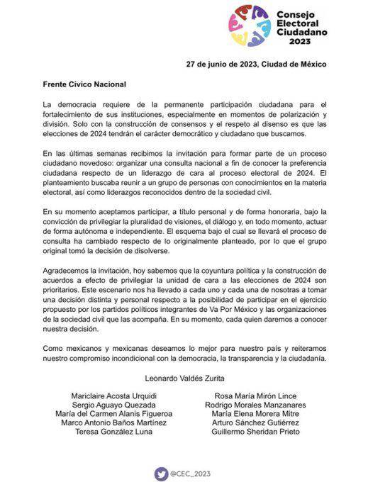 $!Ex consejeros y ex magistrados no participarán en proceso de elección del Frente Amplio