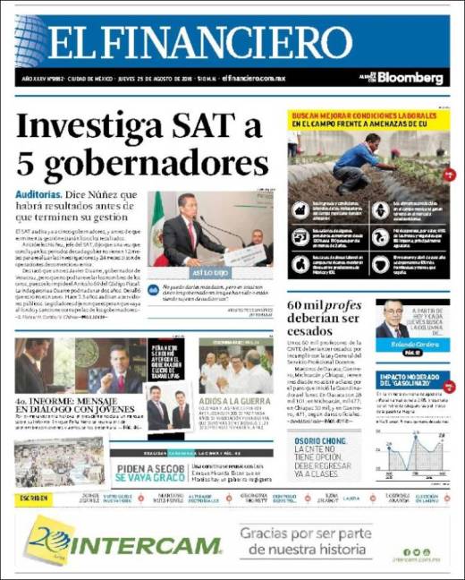 $!Titulares Prensa Nacional 25/08/2016