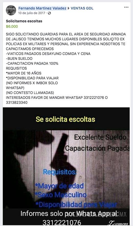 $!Así es como el Cártel Jalisco Nueva Generación recluta "escoltas" a través de Facebook y WhatsApp