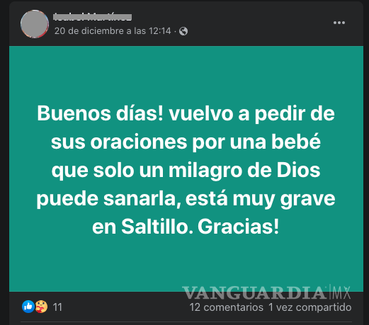 $!Desde hace días Acuña se unió en oración por salud de bebé que murió en Saltillo