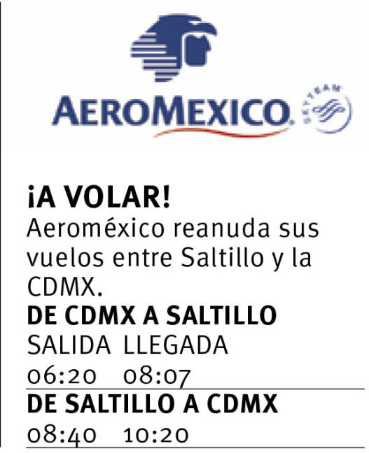 $!Reanuda vuelos hoy Aeroméxico en la Región Sureste de Coahuila