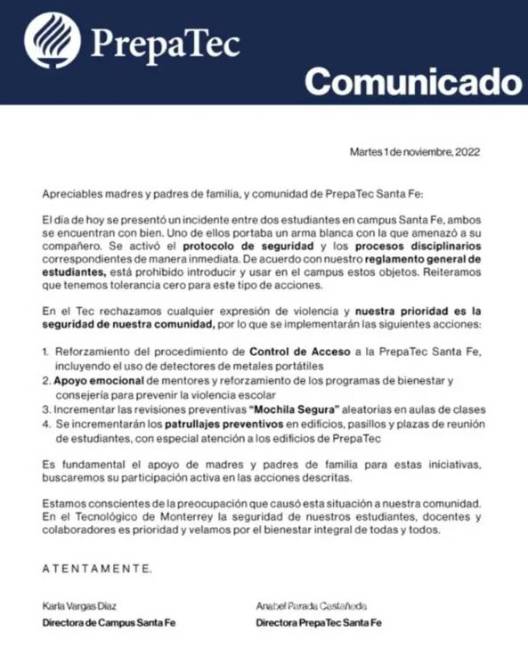$!Estudiante de la Prepa Tec en la CDMX amenaza a compañero con un cuchillo y manopla