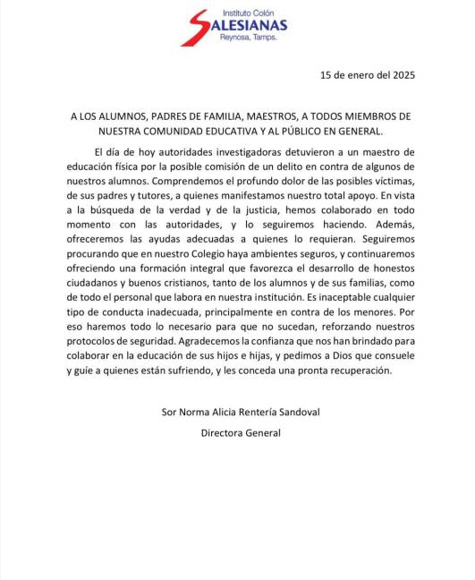 $!Tamaulipas: Cae maestro del Instituto Colón en Reynosa por abuso contra 14 alumnos de preescolar