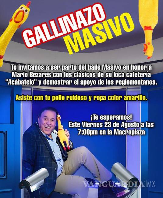 $!Con un pollo gritón y ropa amarilla... Organizan baile masivo en la Macropalza de Monterrey para apoyar a Mario Bezares