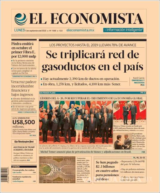 $!Titulares Prensa Nacional 05/09/2016