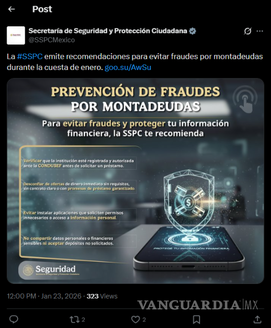 $!SSPC alerta por ‘montadeudas’ durante la cuesta de enero: Sigue estos consejos para no caer en el fraude
