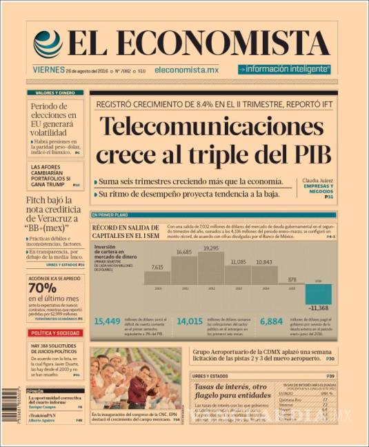 $!Titulares Prensa Nacional 26/08/2016