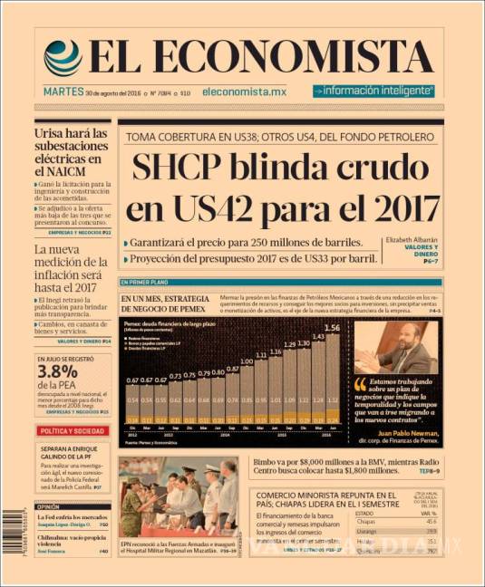 $!Titulares Prensa Nacional 30/08/2016