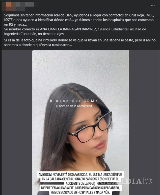 $!¿Dónde está Ana Daniela Barragán? Encontraron su teléfono tras explosión de pipa en Iztapalapa