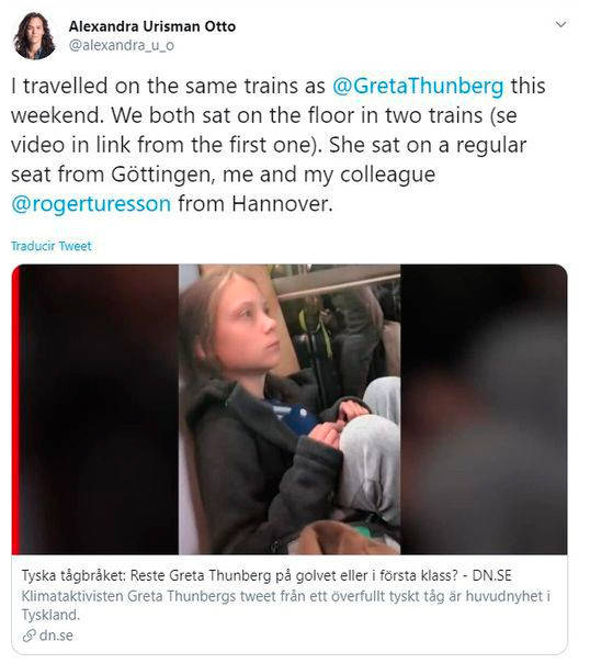 $!Greta Thunberg demuestra que sí viajó sentada en piso de tren